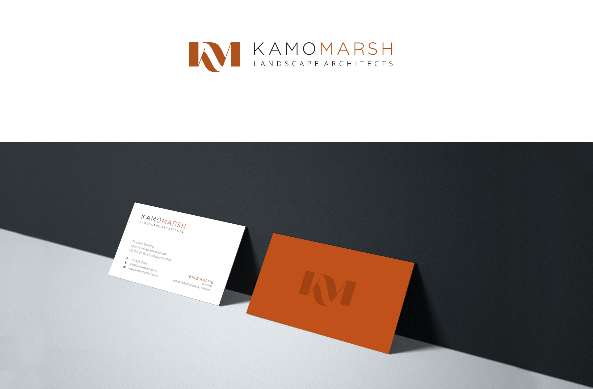 Kamo Marsh Landscape Architects - Architecture, Landscape, Business Cards, Print Design, Professional Services, Print Collateral - Creative digital design portfolio by Mondo Digital agency Christchurch New Zealand