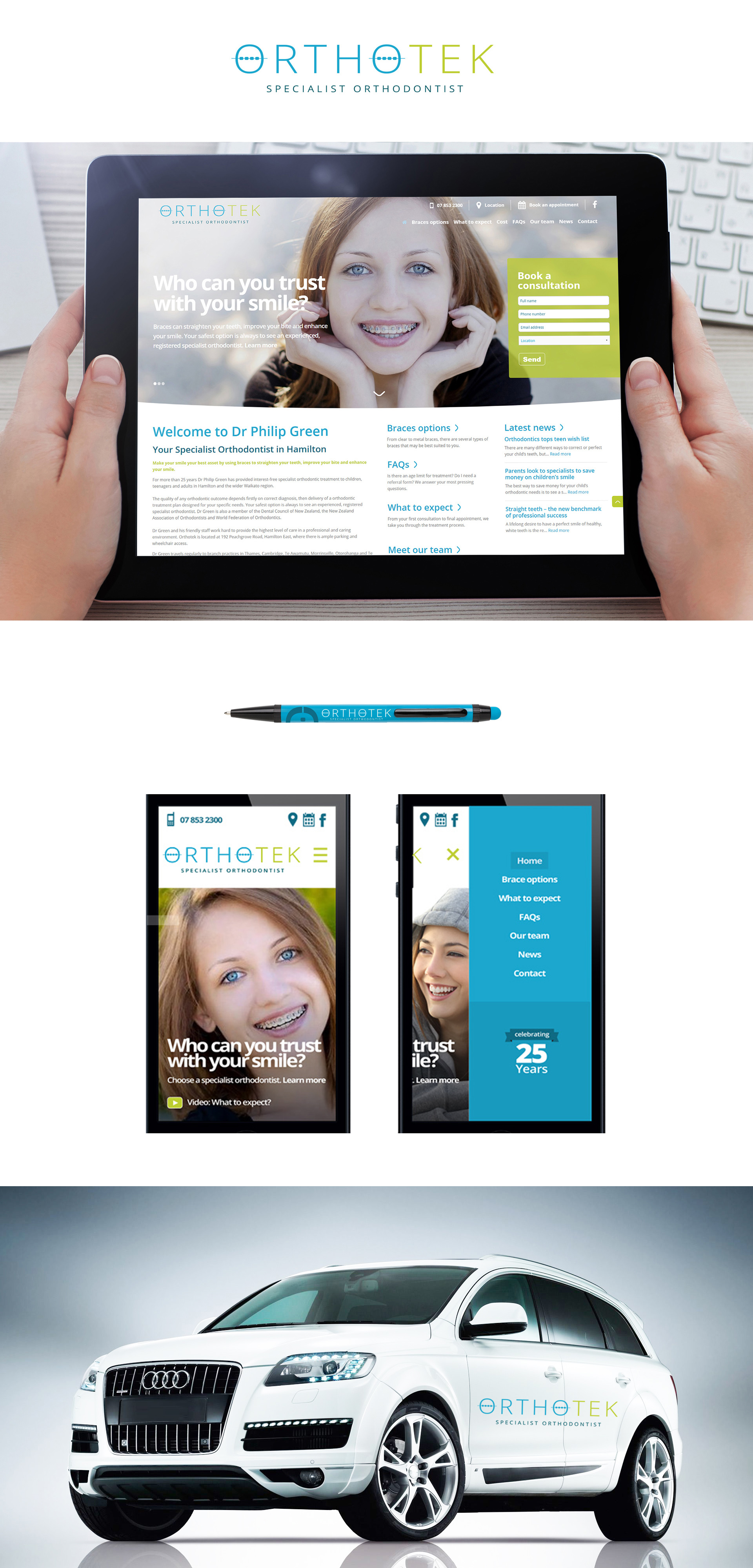 OrthoTek Specialist Orthodontist - Branding, Web Design, Mobile App, Vehicle Graphics, Healthcare, Print Collateral - Creative digital design portfolio by Mondo Digital agency Christchurch New Zealand